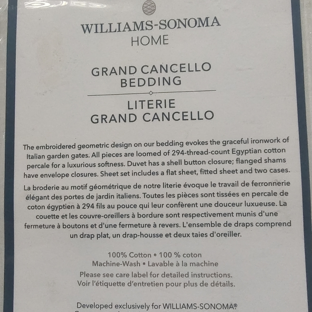 Williams Sonoma Grand Cancello 2 King Pillow Case s White Navy Blue Embroidered - Picture 5 of 12